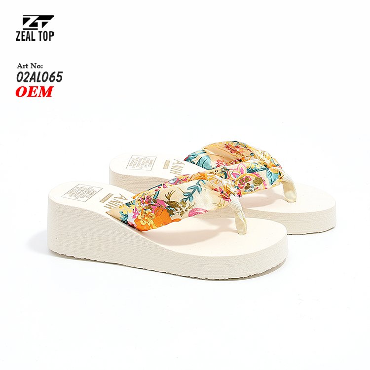 Summer flip flops Custom silk upper Womens High Heel Platform Shoes Non Slip Beach Slippers Wedge Flip Flop slippers