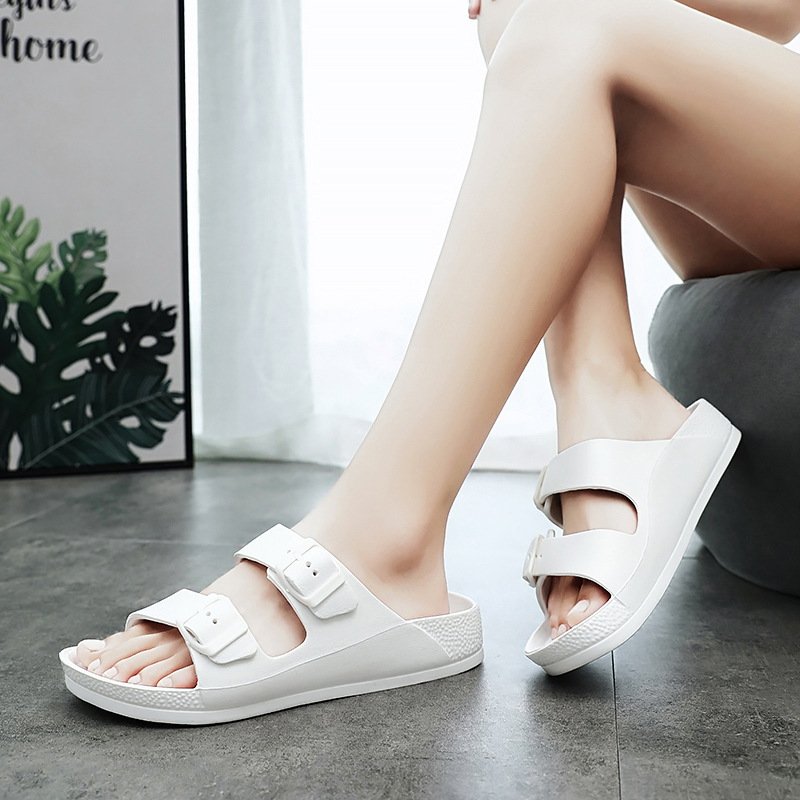 Women's Thick Bottom Adjustable Double Buckle Slides Comfortable and lightweight Home EVA Flat Slippers Summer sliding slip ons