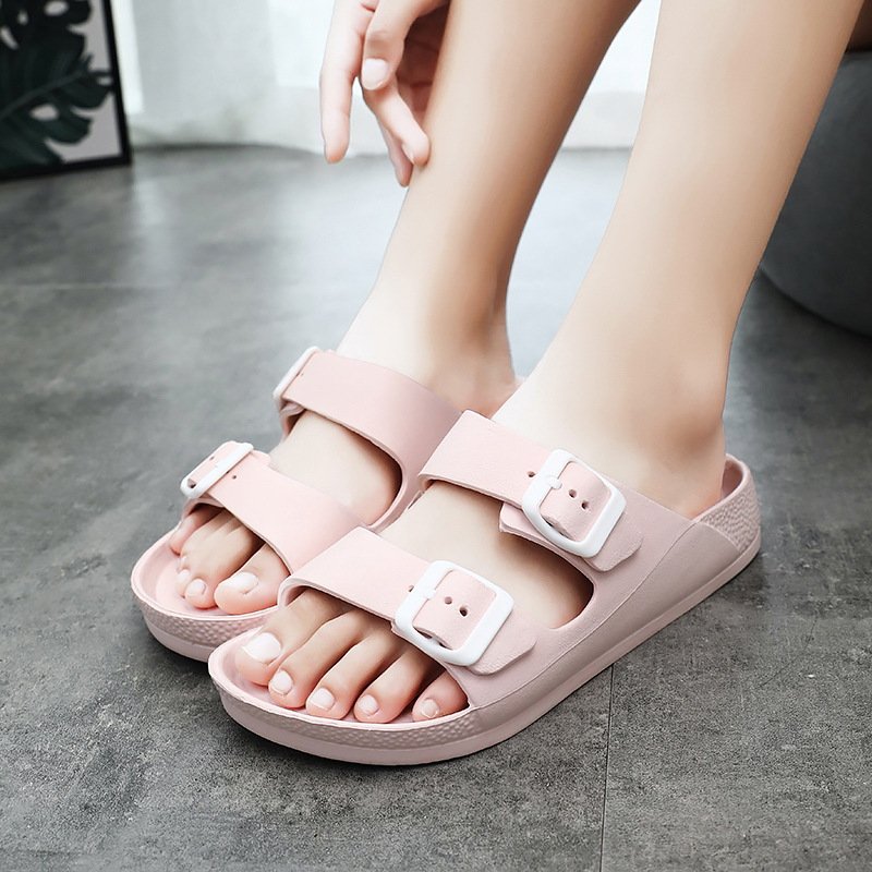 Women's Thick Bottom Adjustable Double Buckle Slides Comfortable and lightweight Home EVA Flat Slippers Summer sliding slip ons