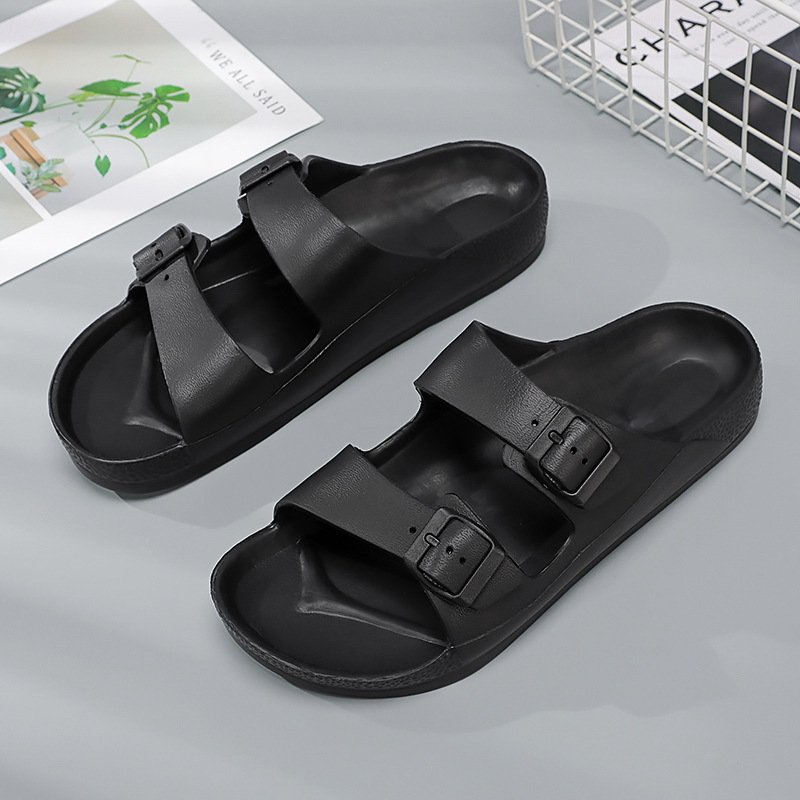 Women's Thick Bottom Adjustable Double Buckle Slides Comfortable and lightweight Home EVA Flat Slippers Summer sliding slip ons