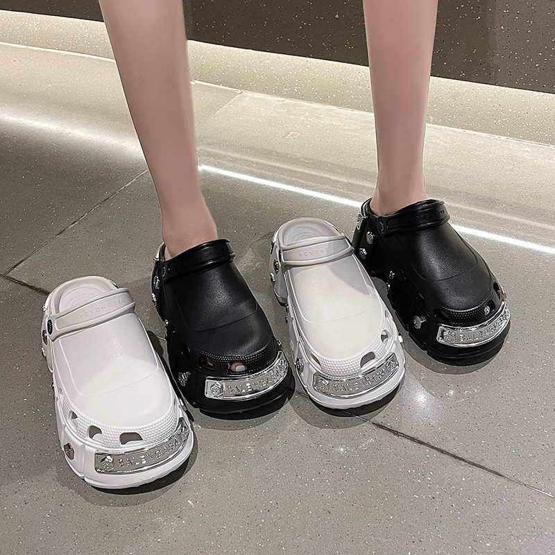 6006 hot selling summer ladies half shoes women rivet EVA outdoor slides slippers