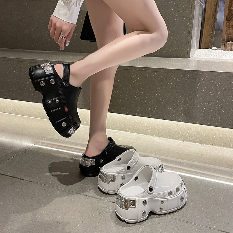 6006 hot selling summer ladies half shoes women rivet EVA outdoor slides slippers