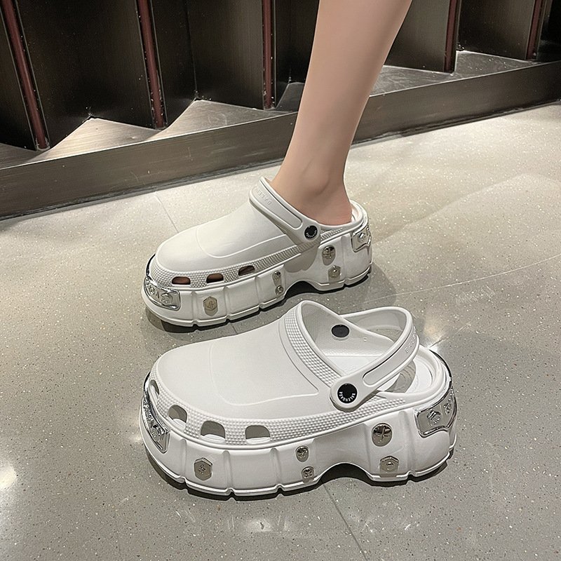 6006 hot selling summer ladies half shoes women rivet EVA outdoor slides slippers