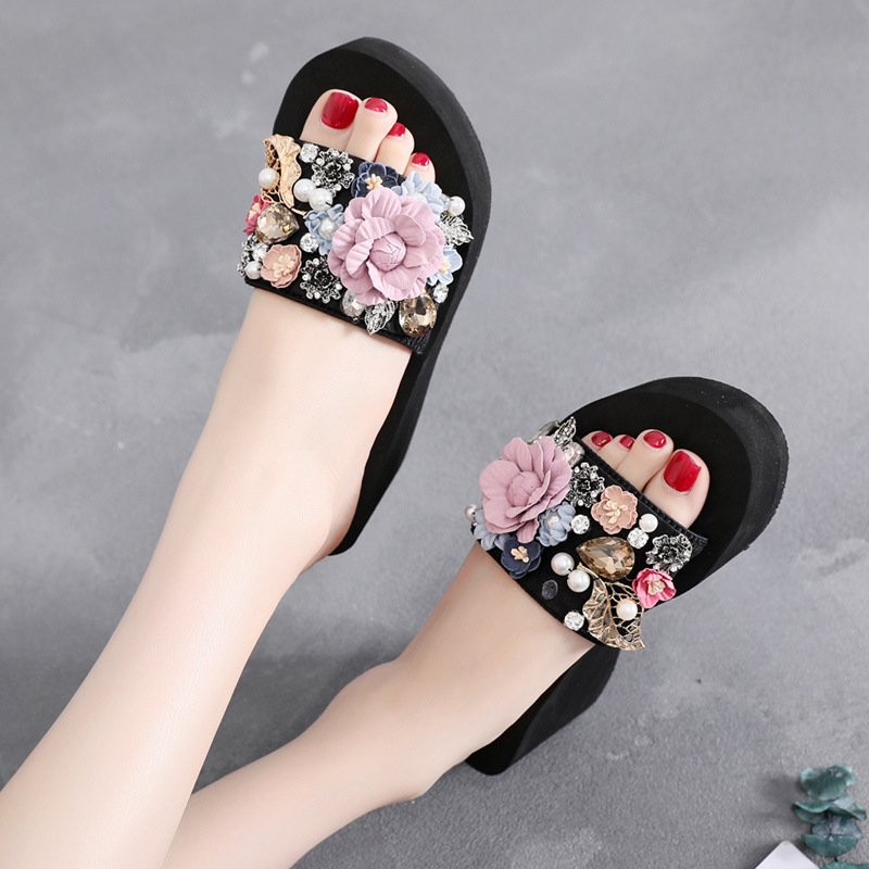Summer Fashion Flat Sandals for Women Beach Casual slide Slippers Ladies pink Sandals with Flower Upper