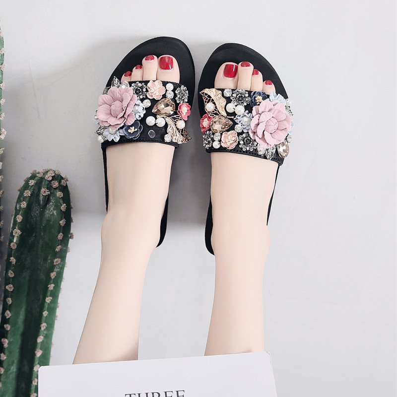 Summer Fashion Flat Sandals for Women Beach Casual slide Slippers Ladies pink Sandals with Flower Upper