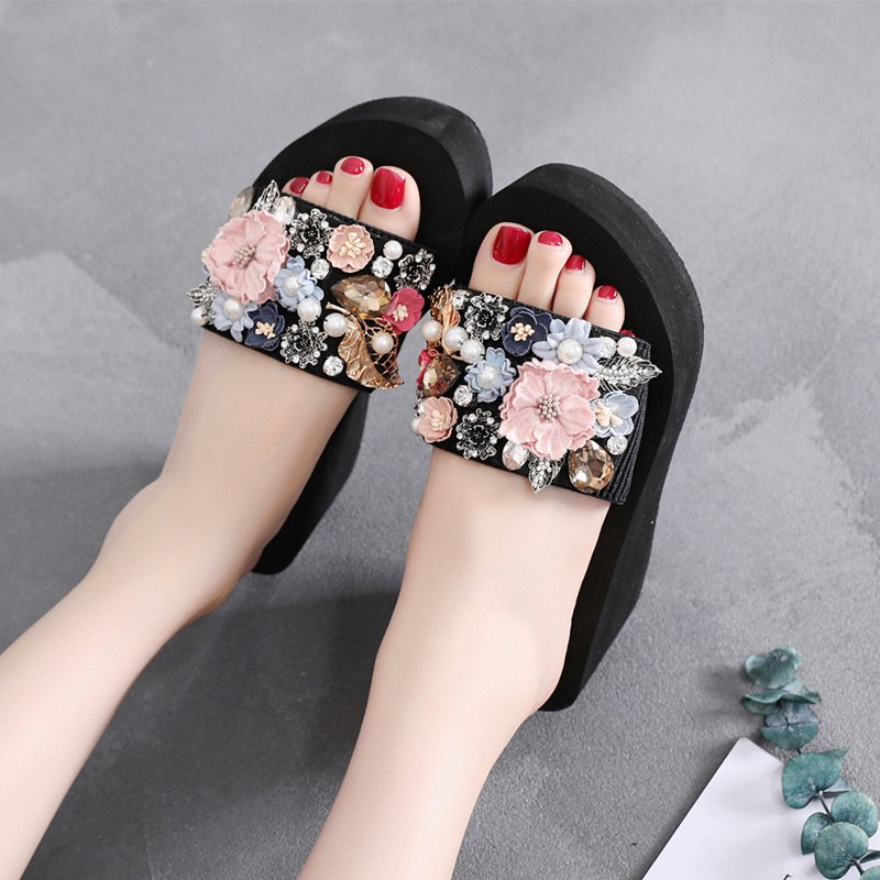 Summer Fashion Flat Sandals for Women Beach Casual slide Slippers Ladies pink Sandals with Flower Upper