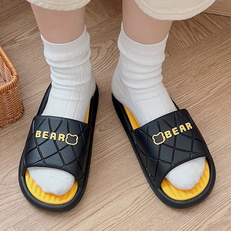 Wholesale Bear Printed Home Slipper Comfortable Soft Slides Slipper Striped Women's Shoes Non-slip Men's Shoes