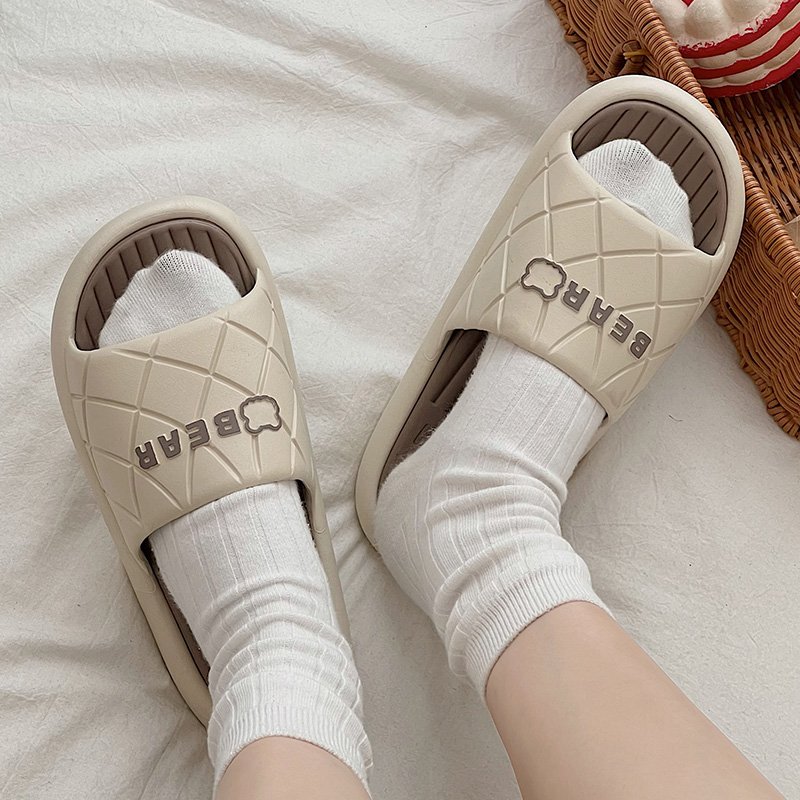 Wholesale Bear Printed Home Slipper Comfortable Soft Slides Slipper Striped Women's Shoes Non-slip Men's Shoes