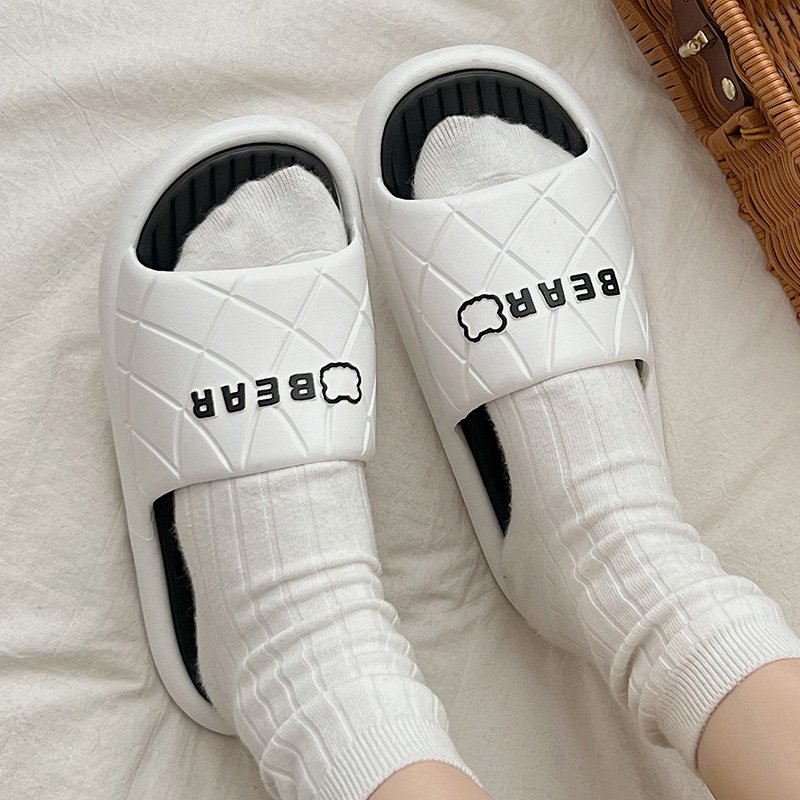 Wholesale Bear Printed Home Slipper Comfortable Soft Slides Slipper Striped Women's Shoes Non-slip Men's Shoes