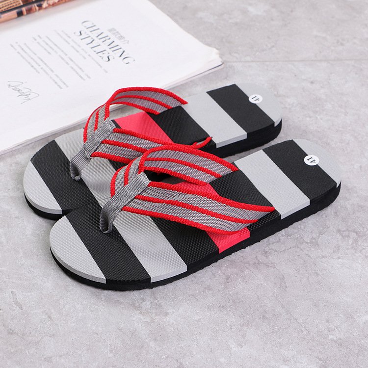 Wholesale and retail summer men's indoor and outdoor non-slip slippers striped color matching beach leisure flip-flops
