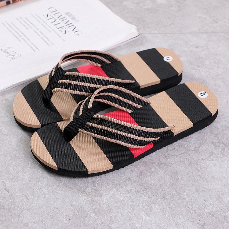 Wholesale and retail summer men's indoor and outdoor non-slip slippers striped color matching beach leisure flip-flops