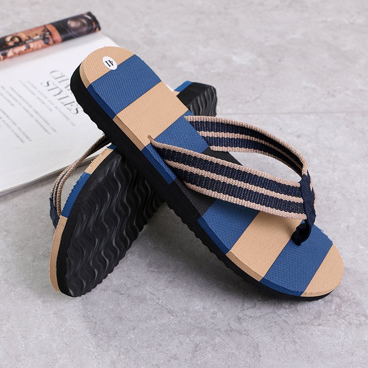 Wholesale and retail summer men's indoor and outdoor non-slip slippers striped color matching beach leisure flip-flops