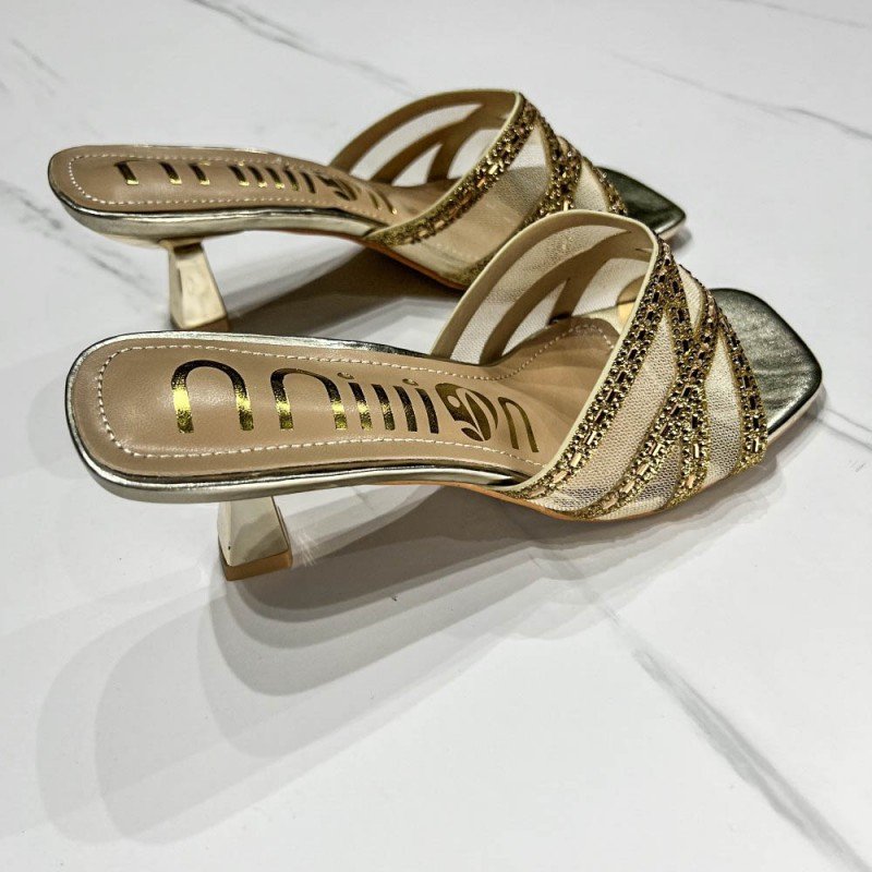 High Quality Gold Crystal Floral Floral Slide Flat Sandals for Women Shining Rhinestone Strip Beach Slippers for Summer