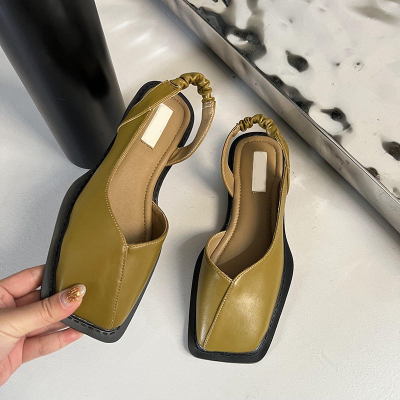Wholesale 2024 casual square toe flat sole square heel women's shoes designer PU leather close toe women sandals
