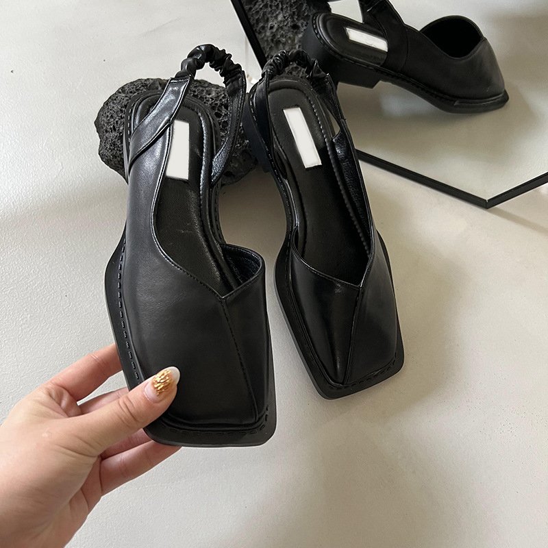 Wholesale 2024 casual square toe flat sole square heel women's shoes designer PU leather close toe women sandals