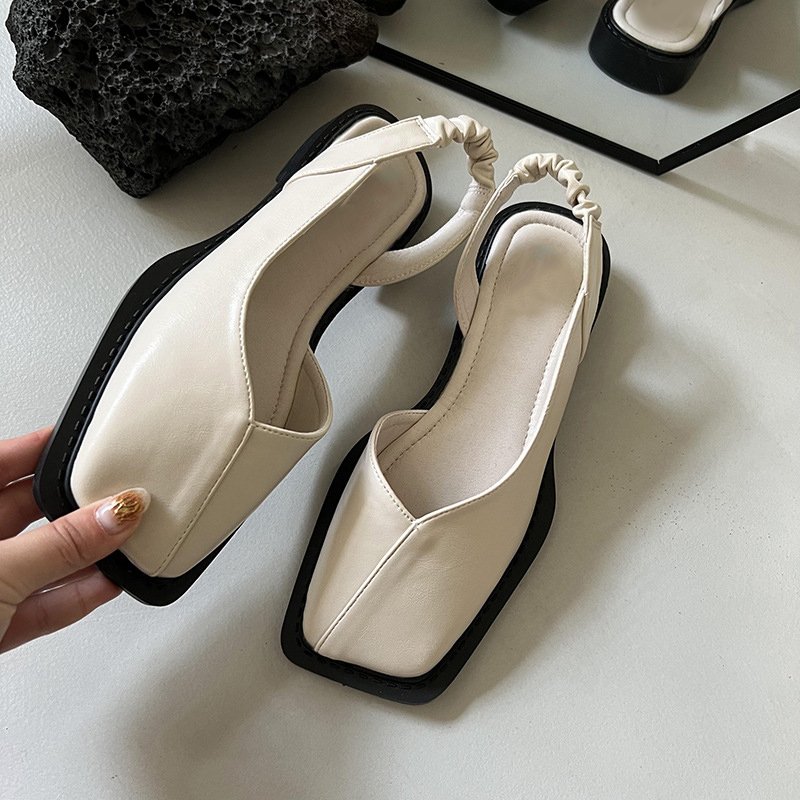 Wholesale 2024 casual square toe flat sole square heel women's shoes designer PU leather close toe women sandals
