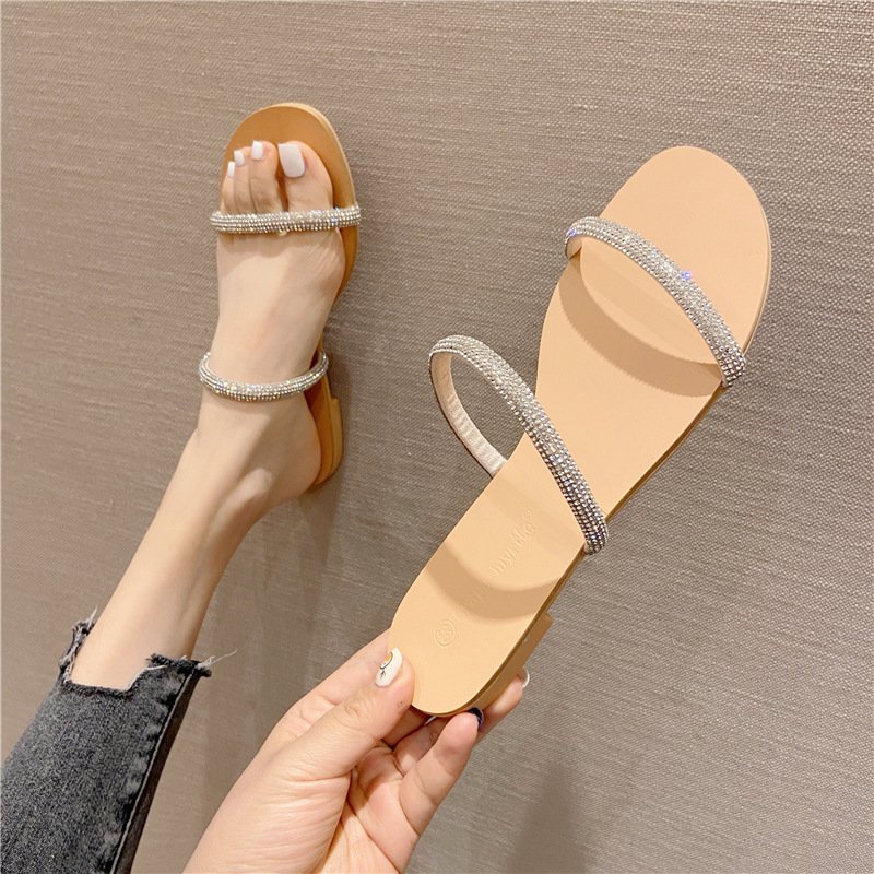 New Bling Rhinestones Cross Sparkle Diamond Women Ladies Flat Slides Slippers Sandals For Women And Ladies
