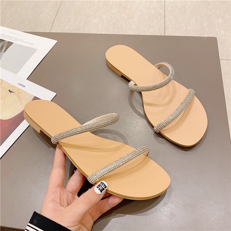New Bling Rhinestones Cross Sparkle Diamond Women Ladies Flat Slides Slippers Sandals For Women And Ladies