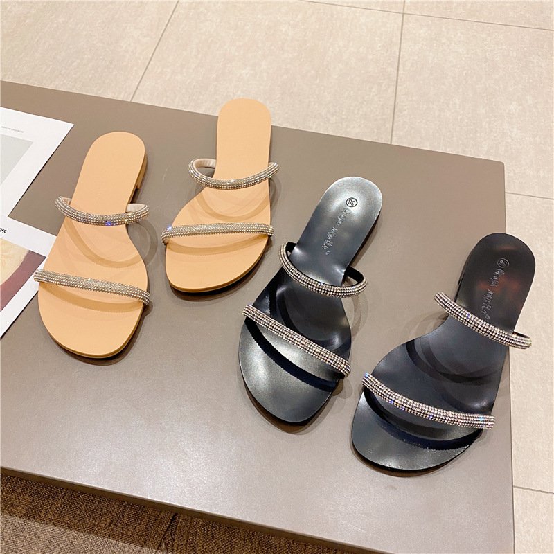 New Bling Rhinestones Cross Sparkle Diamond Women Ladies Flat Slides Slippers Sandals For Women And Ladies