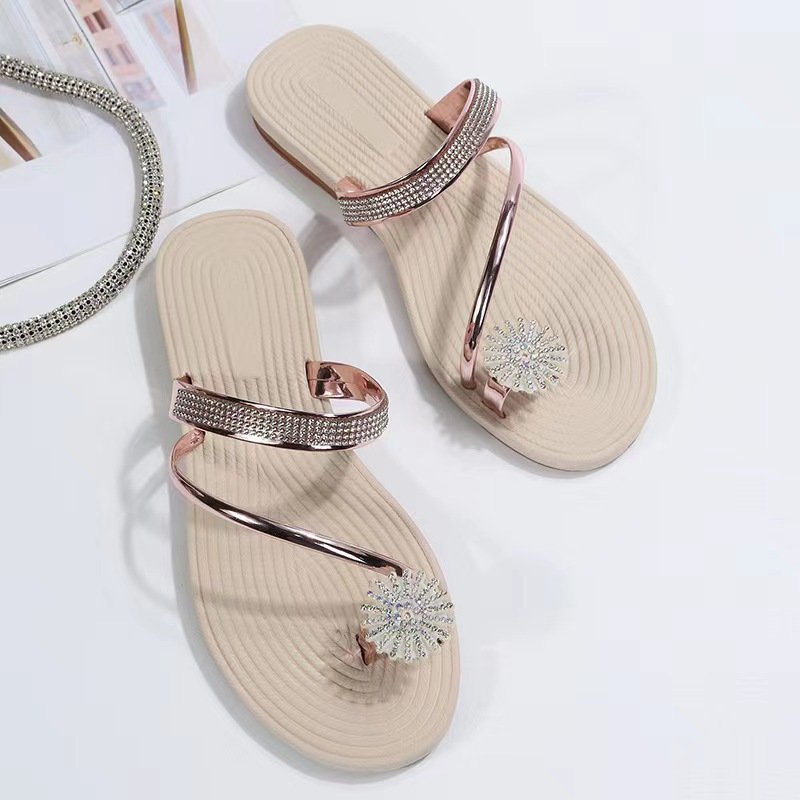 Women Slippers Flip-flops Ladies Summer Beach Slide Slippers Sandals Female Girls Flat Slippers Bling Dazzling Rhinestone New PU