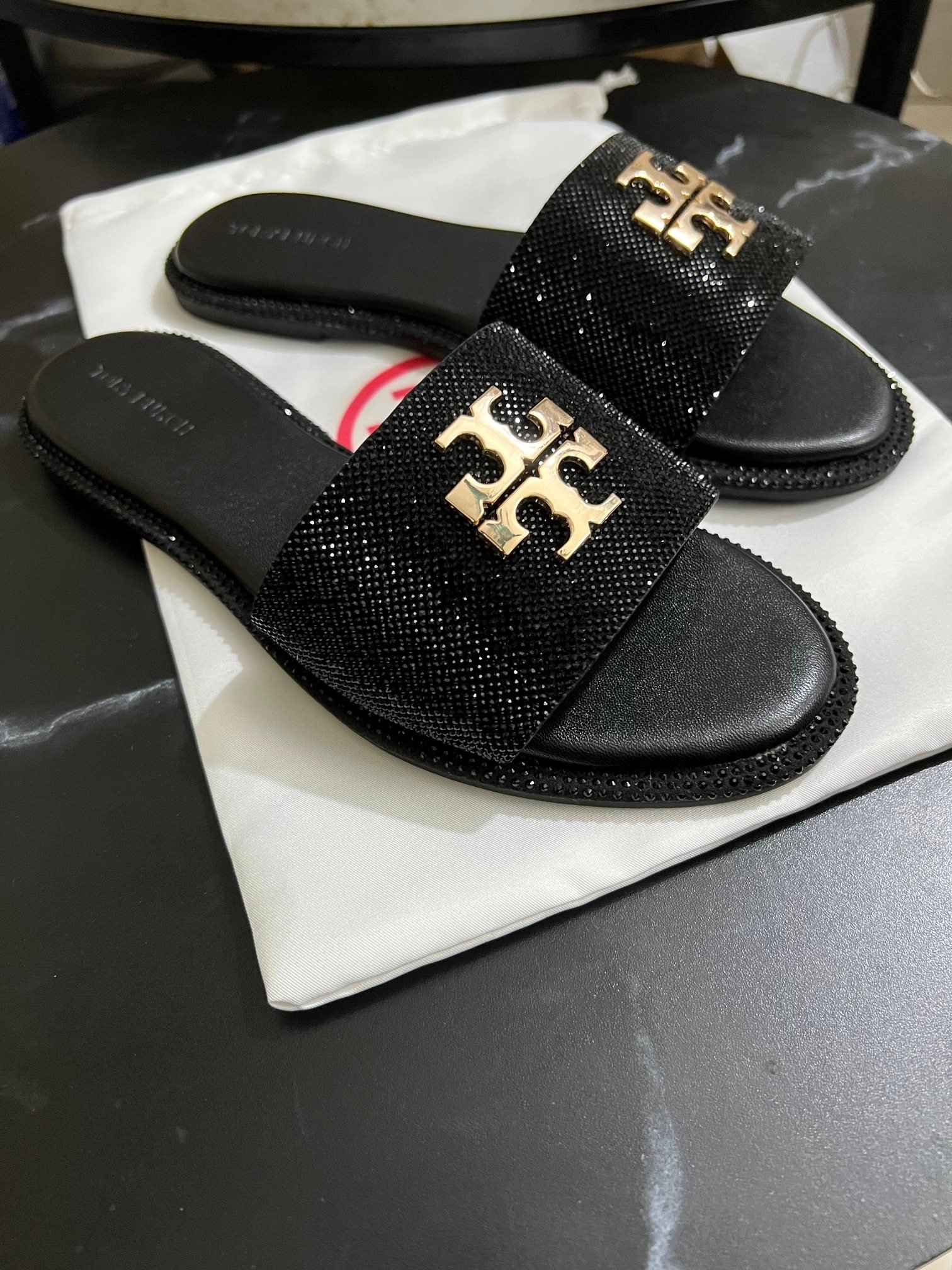 Luxury Brand Ladies leather Shiny TB Sandals Summer Flat Beach Slide Women Sandals