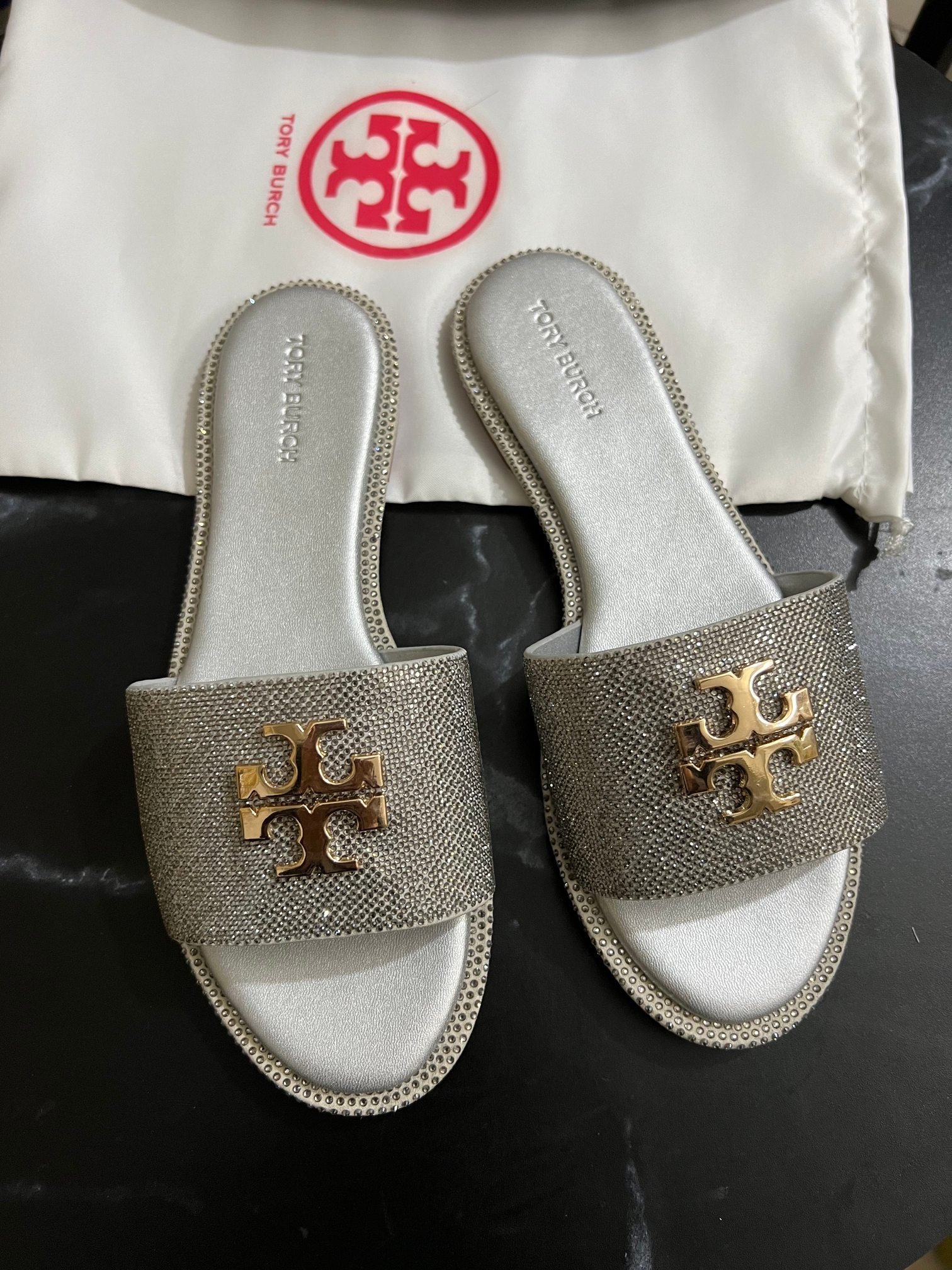 Luxury Brand Ladies leather Shiny TB Sandals Summer Flat Beach Slide Women Sandals