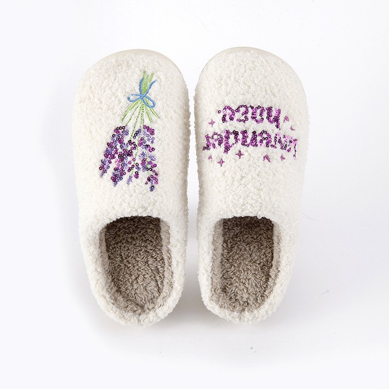 New Arrival Zapatos de Mujer Lady Female Lavender Winter Soft Fleece Towel Flat Plush Fluffy Fur Home Slippers for Women