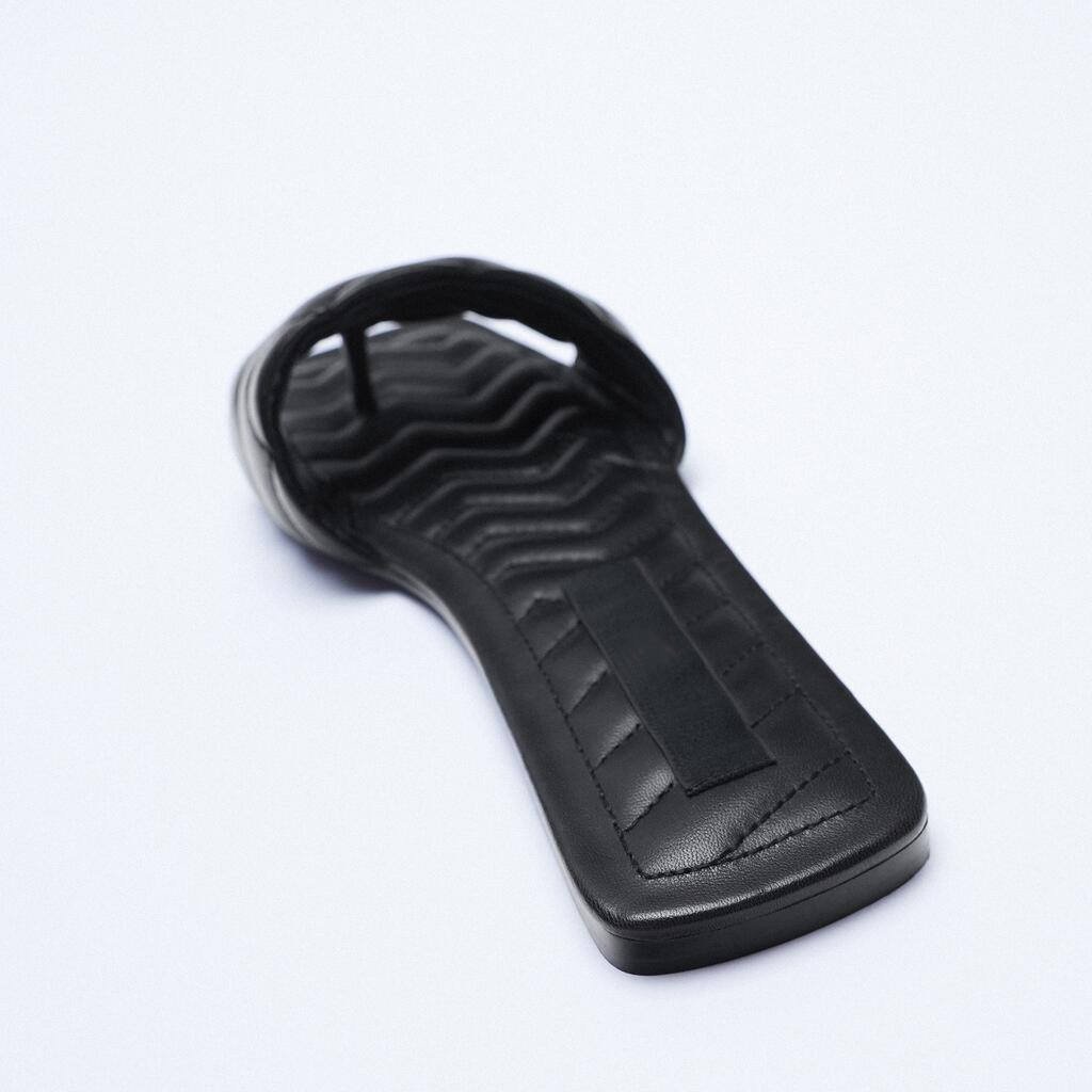 2024 Summer European American Open Toe Woven Flat Shoes for Women Black Leather Lined Beach Slippers Sandals-Wholesale