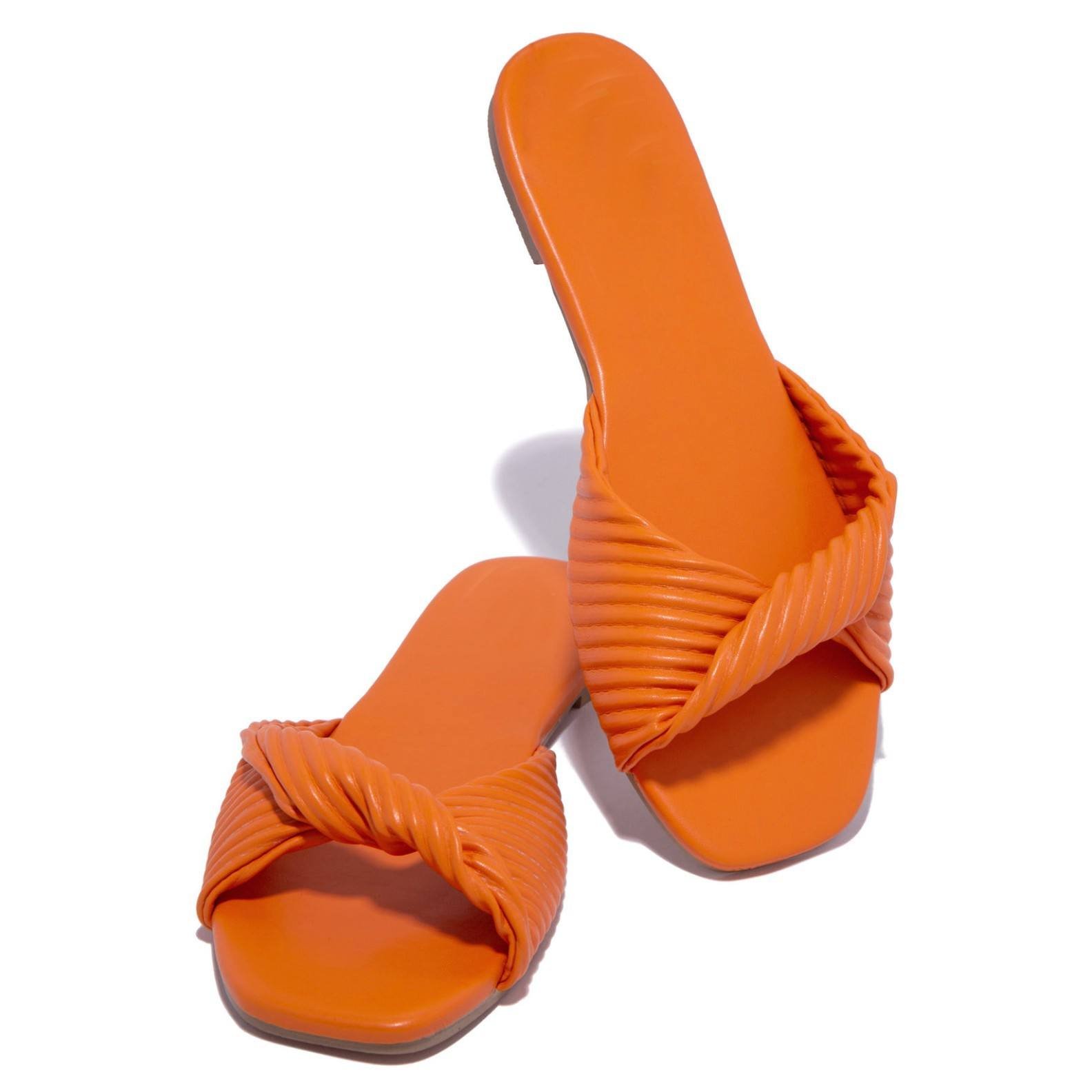 2024 Hot Sale Square Toe Spiral Single Strap Simple Style Ladies Slippers Indoor Outdoor Flat Sandals For Women And Ladies