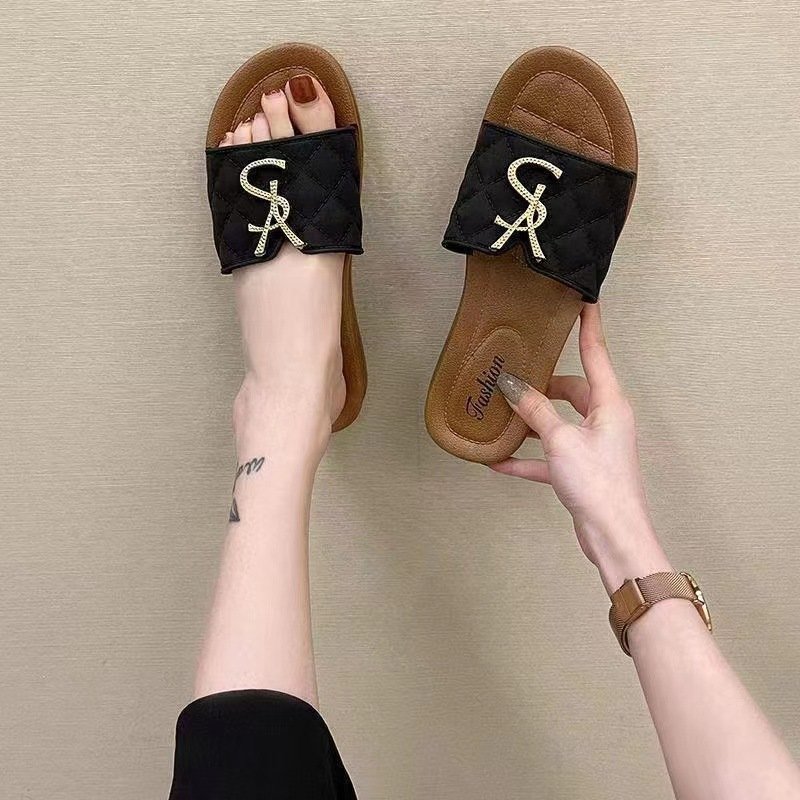 High-End Exquisite Summer Fashion Women Thick Bottom Flat Sandals PVC Soft Sole Open Toe Slide Slippers For Women And Ladies