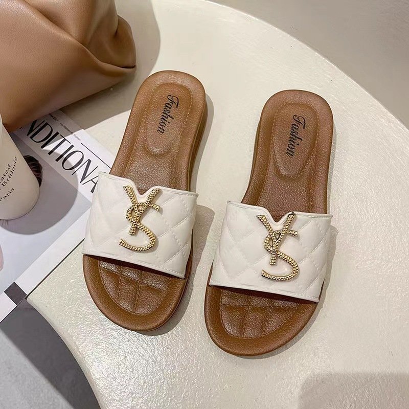 High-End Exquisite Summer Fashion Women Thick Bottom Flat Sandals PVC Soft Sole Open Toe Slide Slippers For Women And Ladies