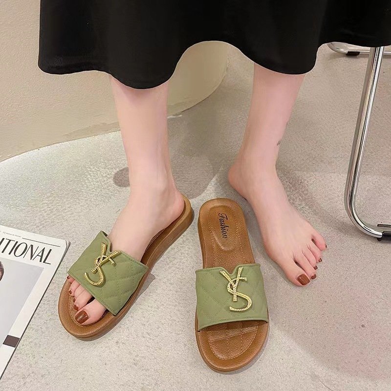 High-End Exquisite Summer Fashion Women Thick Bottom Flat Sandals PVC Soft Sole Open Toe Slide Slippers For Women And Ladies