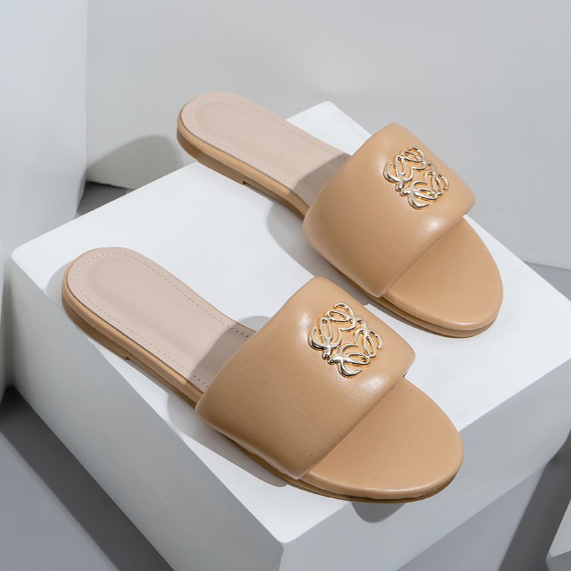 New Designs Women Beach Minimal Pvc Shoes Square Casual Open Toe Slides Slippers Leather Flat Sandals