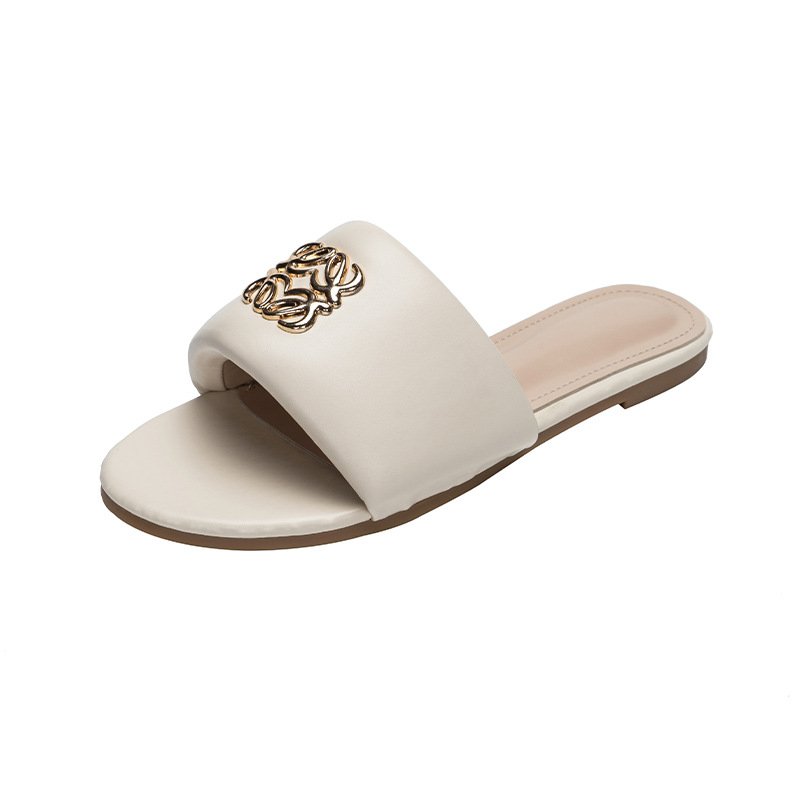 New Designs Women Beach Minimal Pvc Shoes Square Casual Open Toe Slides Slippers Leather Flat Sandals