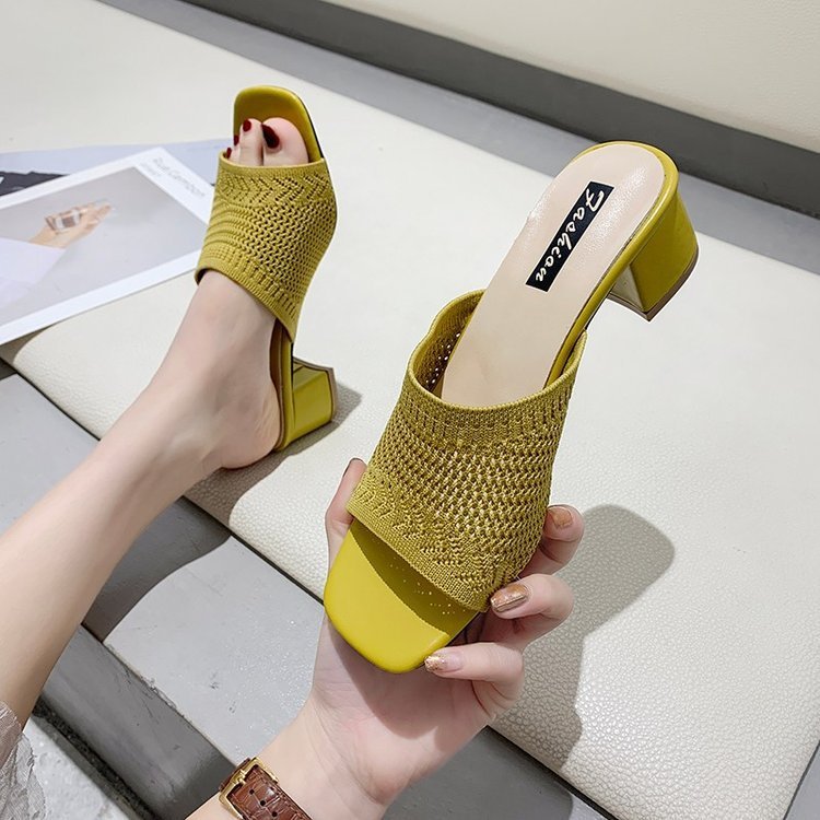 High Heels Slippers Open Toe Chunky Pumps Block Heels Sandals Shoes For Ladies