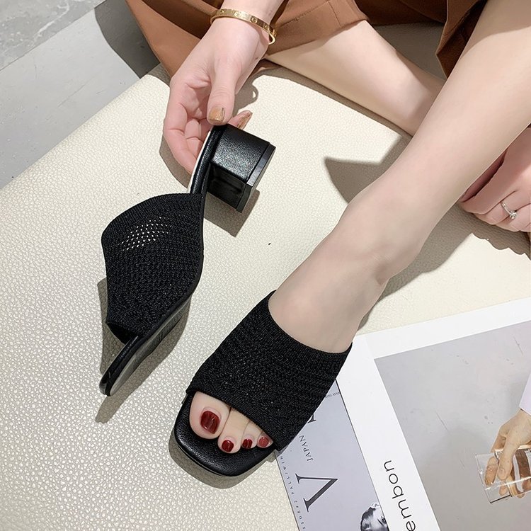 High Heels Slippers Open Toe Chunky Pumps Block Heels Sandals Shoes For Ladies