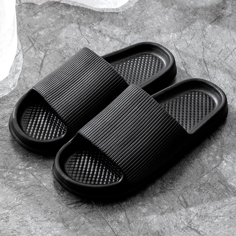 Men Sliders Plain Black Slides Slippers Embossing Design Men's Slides Slippers
