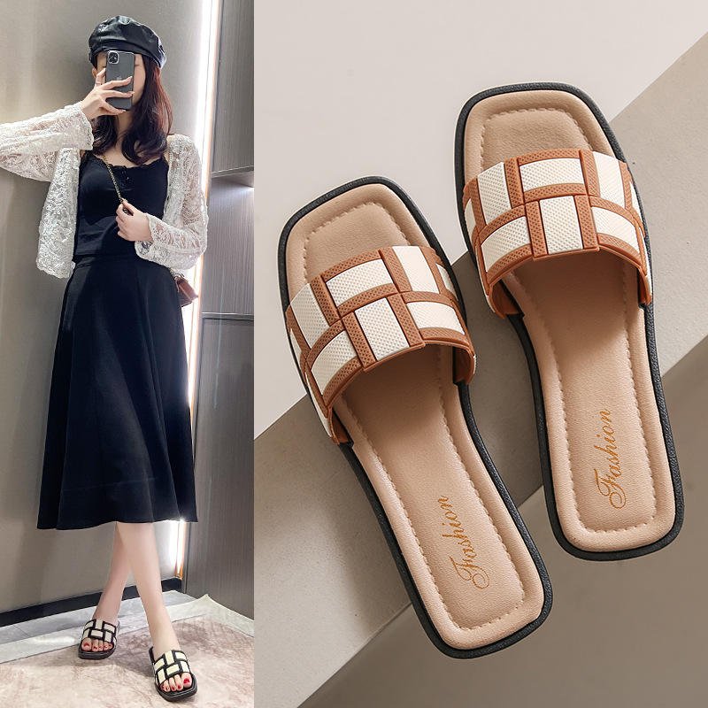 2024 New Designer Ladies Women Black and white Flat Slippers Sandals