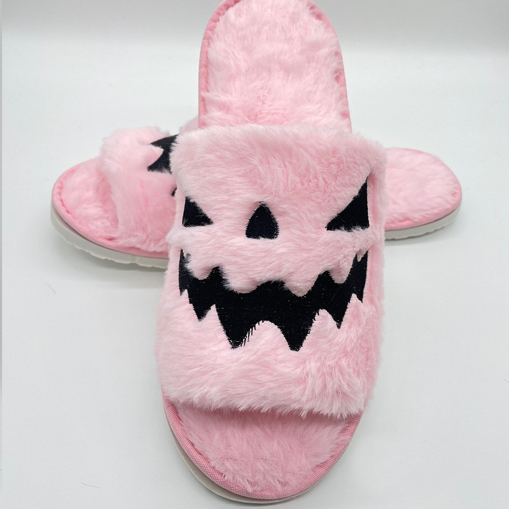 2024 Plush Furry Warm Cozy Home Fluffy Slides Slippers Fashion Fur Slippers Halloween Pumpkin Slipper For Men And Women
