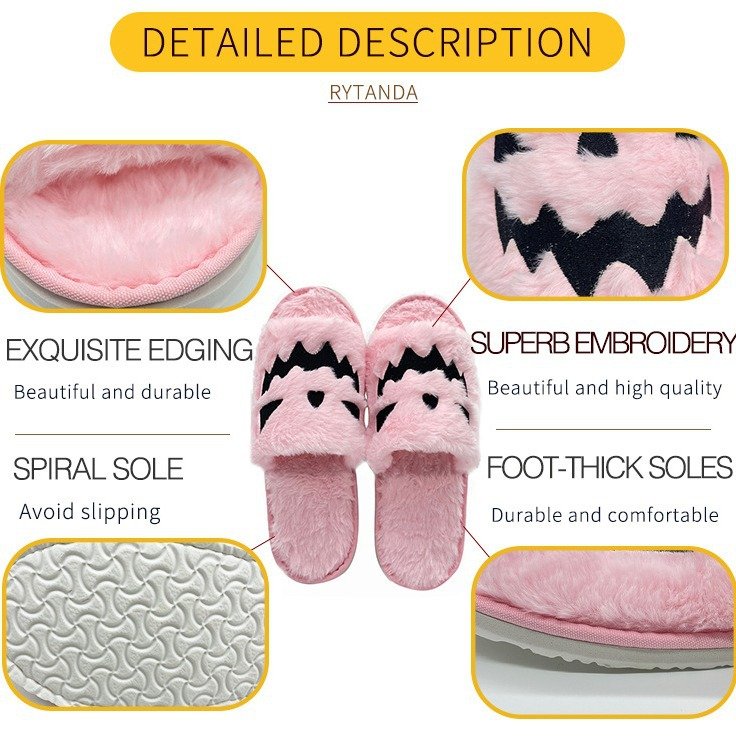 2024 Plush Furry Warm Cozy Home Fluffy Slides Slippers Fashion Fur Slippers Halloween Pumpkin Slipper For Men And Women