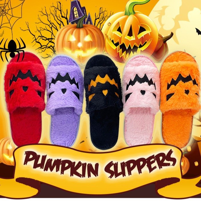 2024 Plush Furry Warm Cozy Home Fluffy Slides Slippers Fashion Fur Slippers Halloween Pumpkin Slipper For Men And Women