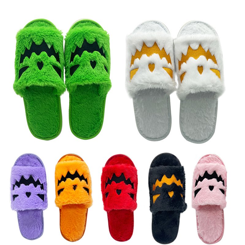 2024 Plush Furry Warm Cozy Home Fluffy Slides Slippers Fashion Fur Slippers Halloween Pumpkin Slipper For Men And Women