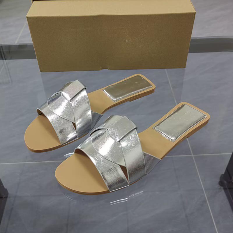 Summer hot sale fashion flat round toe cross casual slippers women shoes outdoor solid color plus size sandals slides&slippers