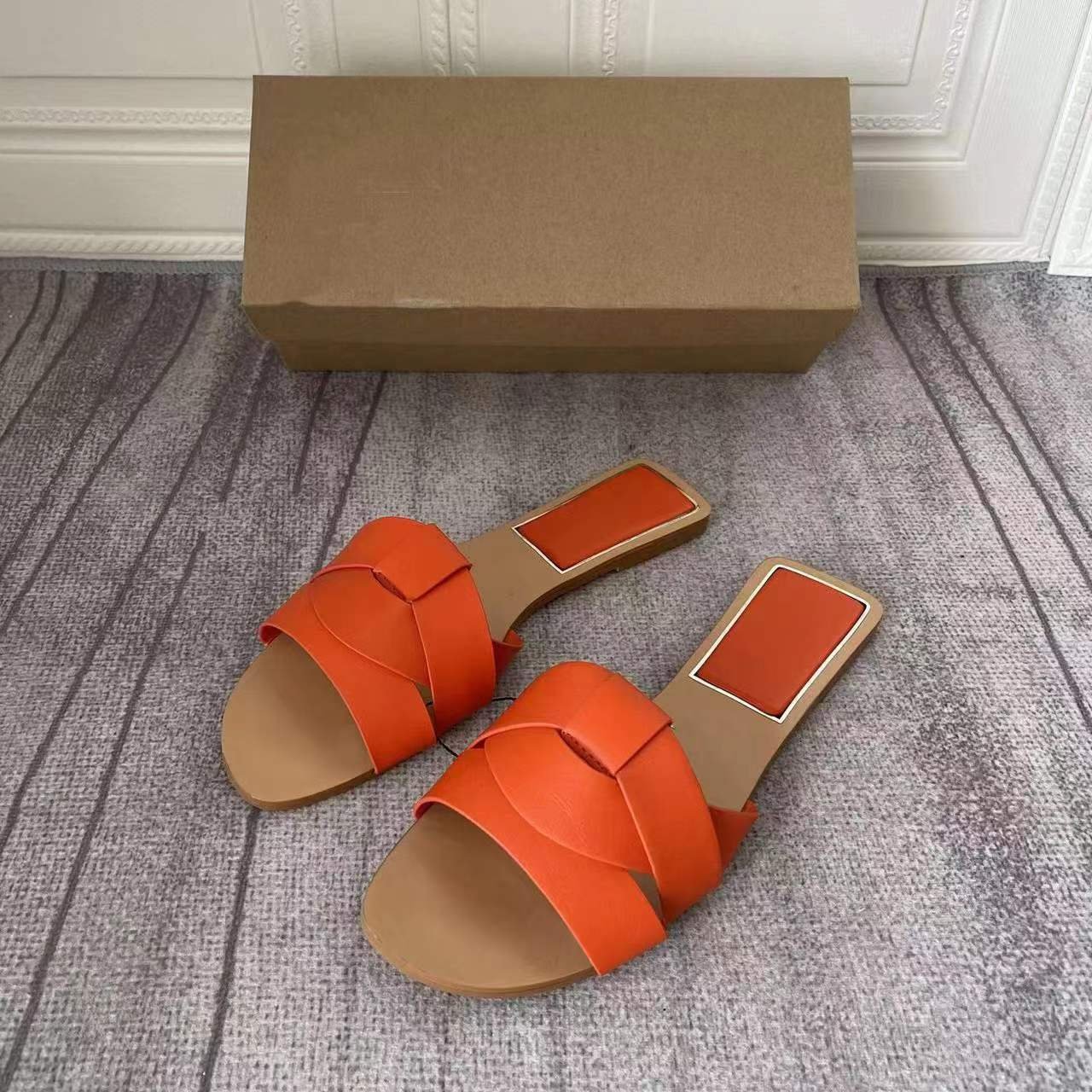 Summer hot sale fashion flat round toe cross casual slippers women shoes outdoor solid color plus size sandals slides&slippers