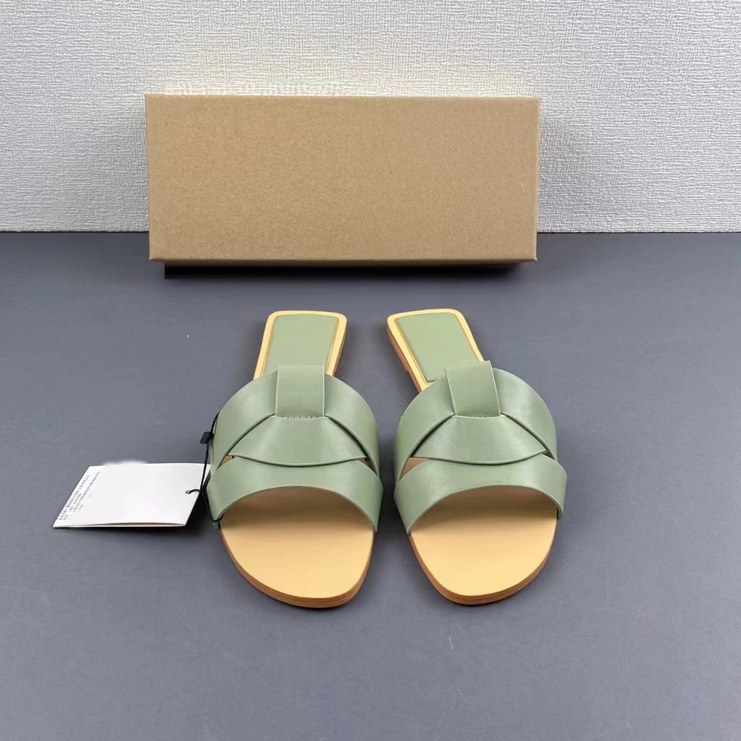 Summer hot sale fashion flat round toe cross casual slippers women shoes outdoor solid color plus size sandals slides&slippers