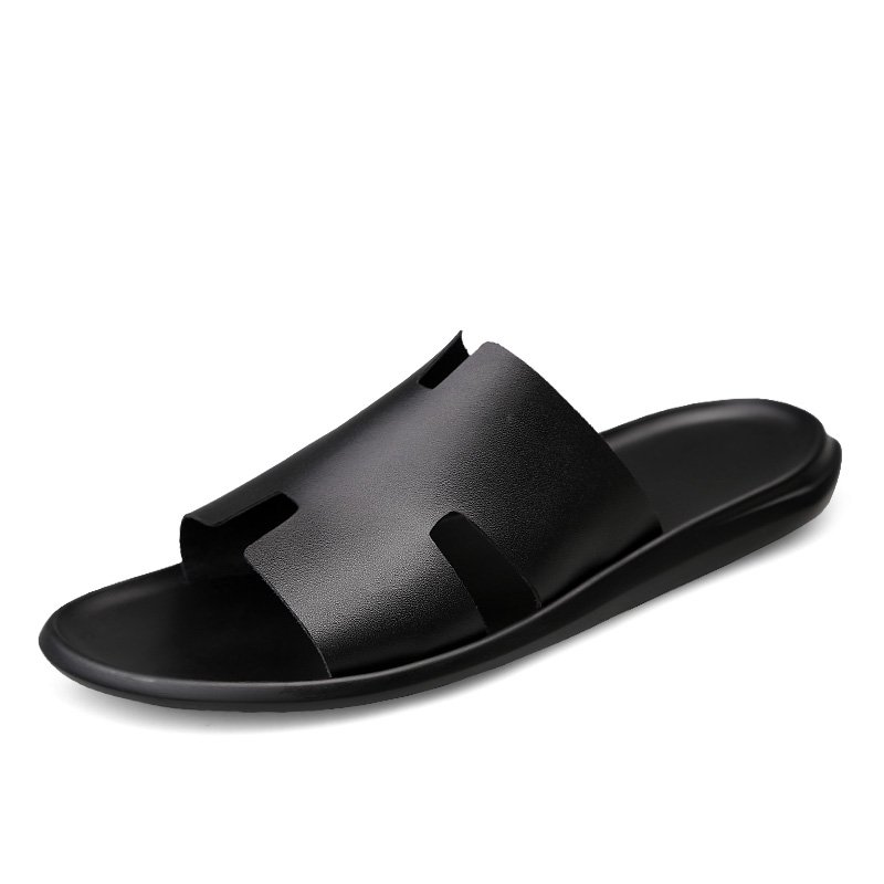 Men's Slides Slippers Outdoor Sandals Beach Shoes Flats Leather Open-toe Sport Low-top Summer Breathable Casual Light-weight