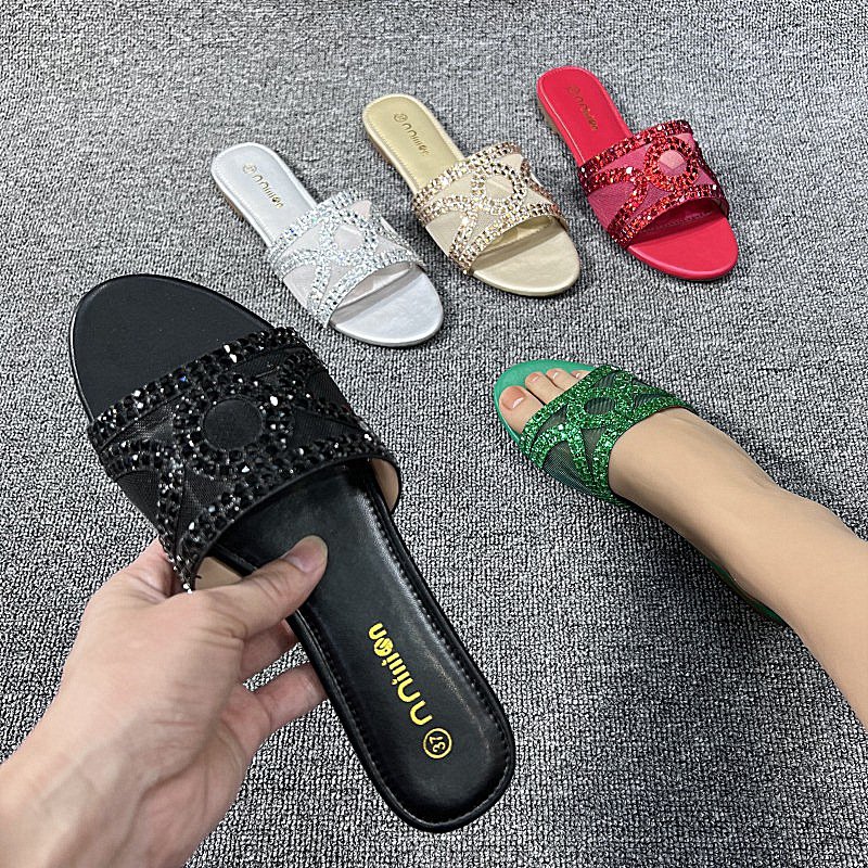 Premium Quality Shiny Rhinestone Sandals Women Slides Slippers Summer Outdoor Women Shoes