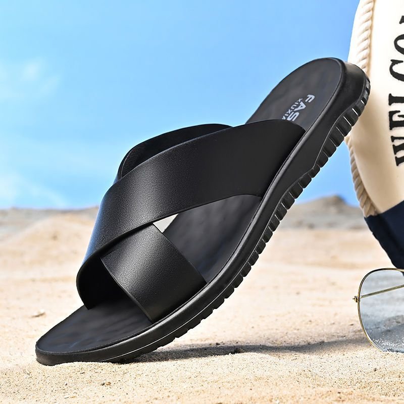 Wholesale hot sale Man Black Suede Sandal Shoes Mens Beach Fashion Casual outdoorMicrofiber Leather Slides Slipper