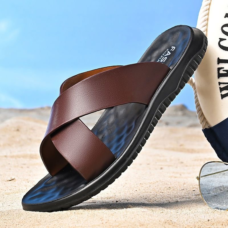 Wholesale hot sale Man Black Suede Sandal Shoes Mens Beach Fashion Casual outdoorMicrofiber Leather Slides Slipper