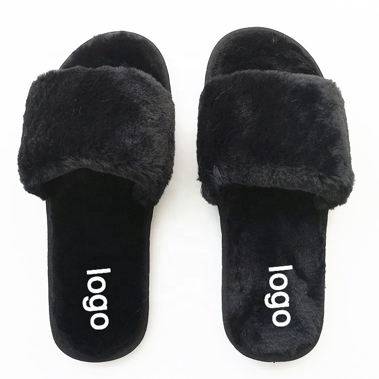 High-quality Women Autumn Plush House Fuzzy Open Toe Slides Ladies Fur Shoes Hot Pink Flat Sandals For French